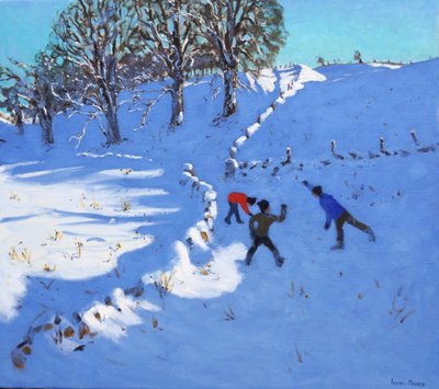 Playing in the snow, Youlgrave, Derbyshire by Andrew Macara