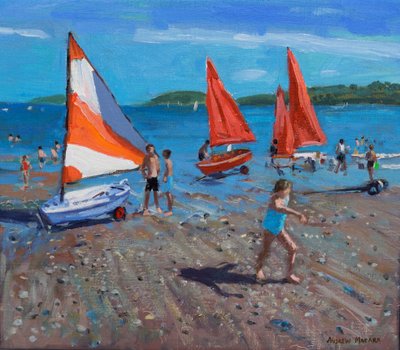 Red and White Sails, Abersoch by Andrew Macara