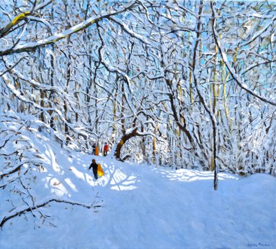 Yellow and Orange Sledges, Allestree Park, Derby by Andrew Macara