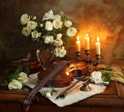 Candlelit Roses and Violin by Andrey Morozov