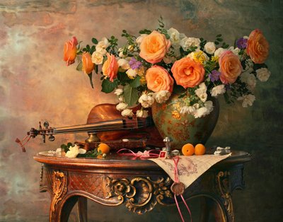 Romantic Roses and Violin by Andrey Morozov