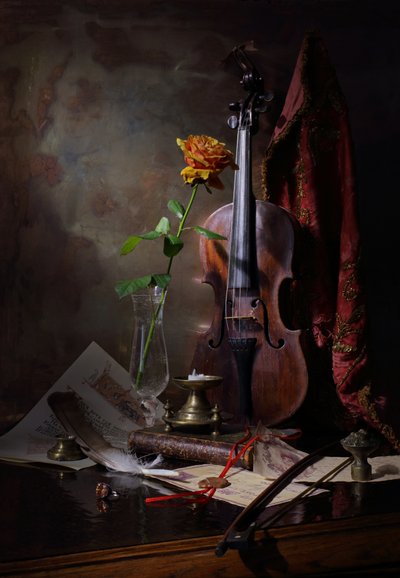 Vintage Violin and Rose by Andrey Morozov