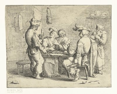 Three Peasants and a Woman at a Table in a Brothel by Andries Both