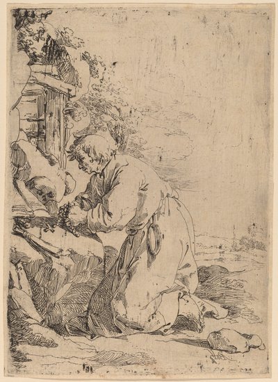The Kneeling Hermit Facing Left by Andries Both