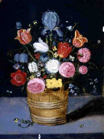 Still Life of Flowers in a Wooden Tub by Andries Daniels or Danielsz
