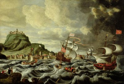 A Harbour Scene, possibly Genoa by Andries van Eertvelt