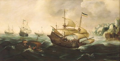 Dutch Ships Running Down onto a Rocky Shore by Andries van Eertvelt