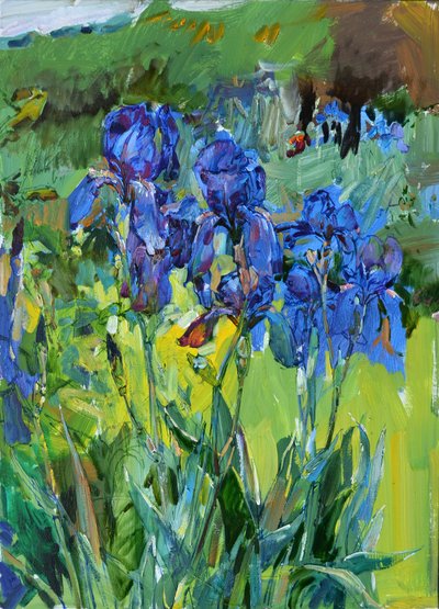 Vibrant Blue Irises by Andrii Kutsachenko