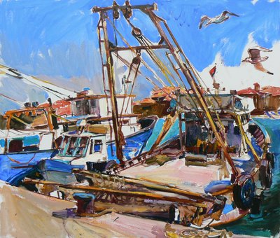 Vibrant Fishing Harbor by Andrii Kutsachenko