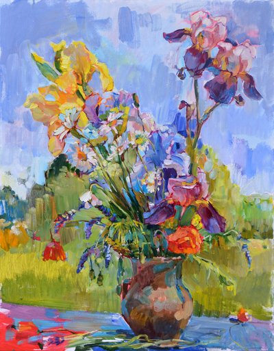 Vibrant Garden Irises by Andrii Kutsachenko