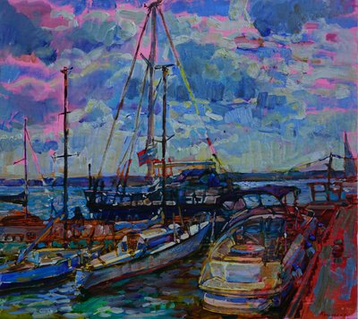Vibrant Harbor Boats by Andrii Kutsachenko