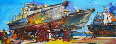 Working Boats in Drydock by Andrii Kutsachenko