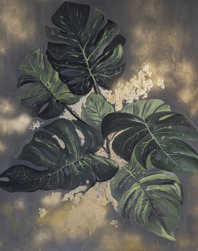 Golden Monstera Leaves by Anete Purina-Purite