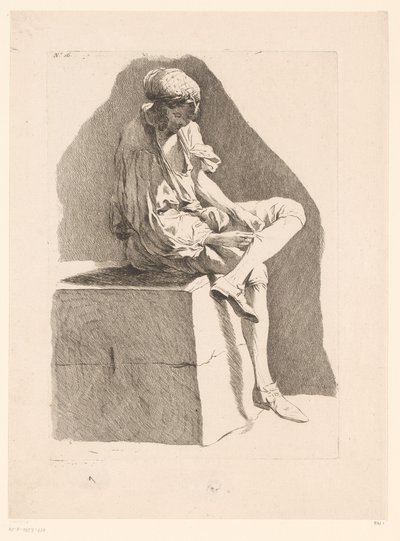 Caricature of a Boy Sewing His Sock by Ange Laurent de, marquis de Rémoville Lalive