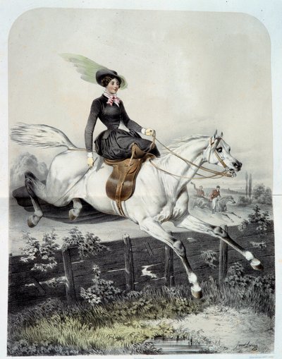 A Young Rider in the Amazon Jumping a Barrier by Ange Louis Janet