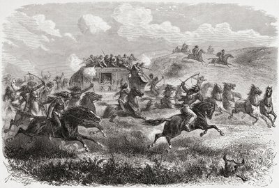 Indians Attacking a Transcontinental Stagecoach in 1867, Illustration from 