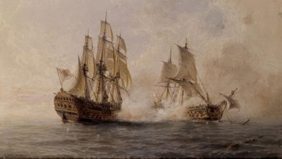 Battle of the Ship Glorioso with the British Dartmouth in 1747 – 19th Century by Angel Maria Cort
