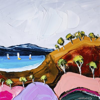 Colorful Coastal Sailboats by Angela Hawkey
