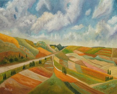 Autumn Fields Country Road by Angeles M. Pomata