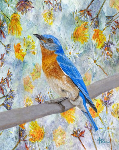 Bluebird Among Flowers by Angeles M. Pomata