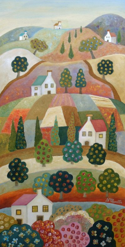 Colorful Hillside Village by Angeles M. Pomata