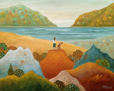 Girl Dog Sea View by Angeles M. Pomata