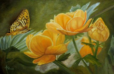 Golden Flowers Butterfly by Angeles M. Pomata