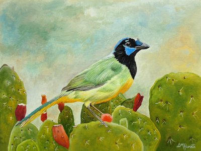 Green Jay On Cactus by Angeles M. Pomata