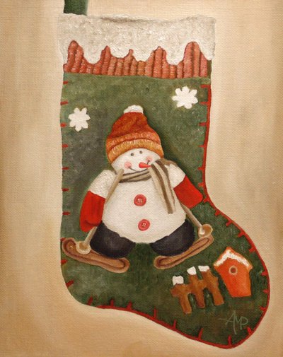 Skiing Snowman Stocking by Angeles M. Pomata