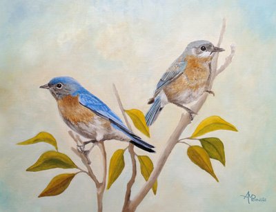 Two Bluebirds Perched by Angeles M. Pomata