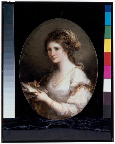Presumed Self-Portrait in the Guise of Poetry, in a White Dress, Holding a Pen and Paper by Angelica Kauffman