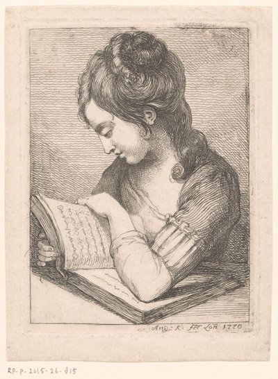 Young Woman Reading at a Table, Her Elbow Resting on a Book by Angelica Kauffmann