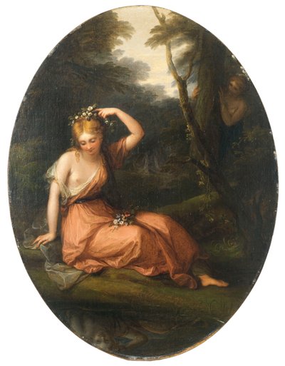 Silvia, decorating herself with flowers while observed by Daphne by Angelica Kauffmann