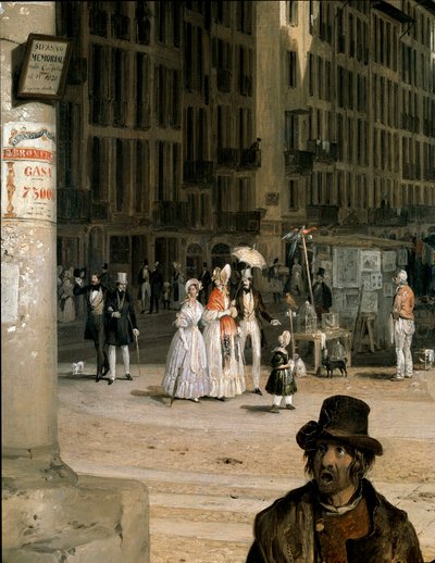 Piazza del Duomo with a Corner of the Coperto dei Figini (Detail) by Angelo Inganni