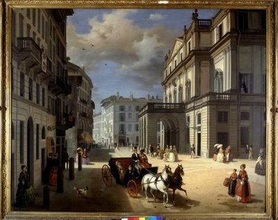 Representation of the Plaza de la Scala in Milan by Angelo Inganni by Angelo Inganni