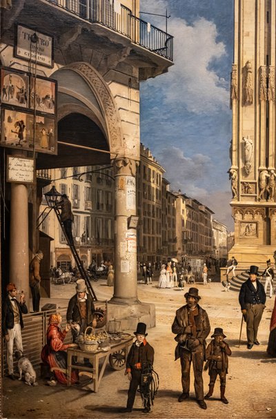 View of Duomo with the Coperto of Figini (detail) by Angelo Inganni