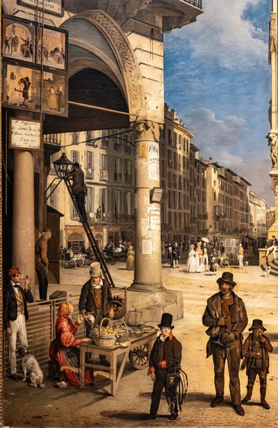 View of Duomo with the Coperto of Figini (detail) by Angelo Inganni