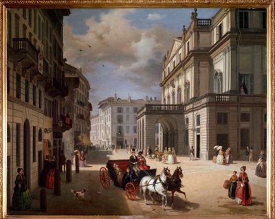 View of the square of Teatro alla Scala, Milan by Angelo Inganni