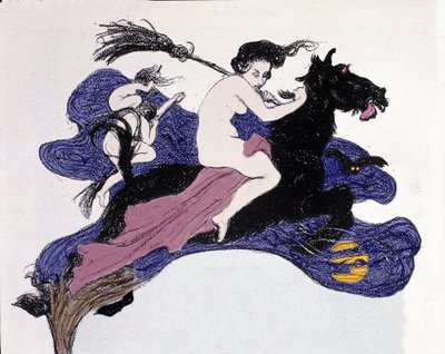 Witches moving in the air. Illustration by Angelo Jank for Jugend by Angelo Jank