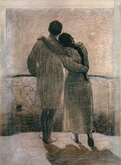 Young Couple, central panel from the Dream and Reality Triptych by Angelo Morbelli