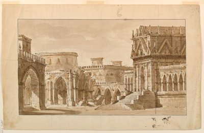 Stage Design, Gothic Palace, Church, and Fortress by Angelo Toselli