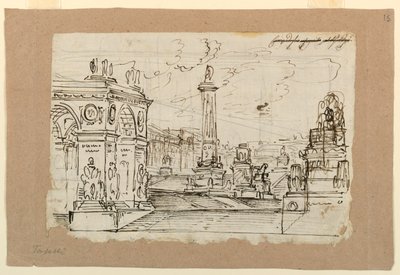 Stage Design, Group of Antique Monuments by Angelo Toselli