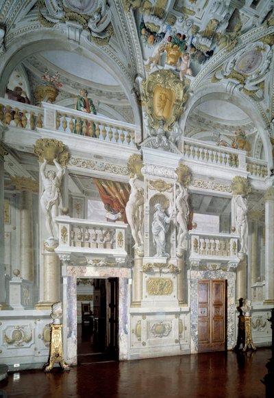 Internal view of an official meeting room decorated with frescoes by Angelo Michele Colonna and Agostino Mitelli by Angelo and Mitelli Agostino Colonna