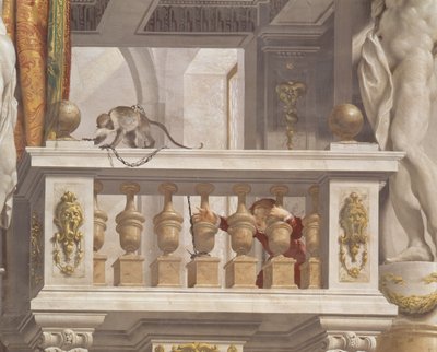Reception Room of the Grand Duke, Ceiling Detail Depicting a Monkey and Young Boy on a Balustrade, 1638-44 by Angelo and Mitelli Colonna
