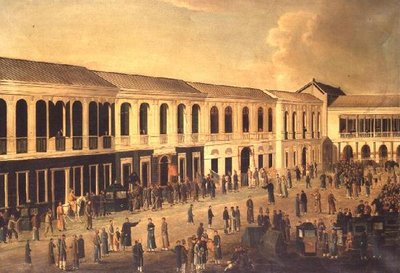 A View of the Hongs on the Waterfront at Canton, c.1825 by Anglo Chinese School