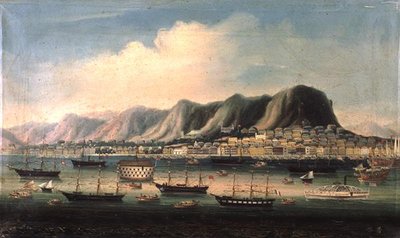 View of Hong Kong, with a Prison Hulk and a Paddlesteamer in the Harbour by Anglo Chinese School