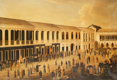 A View of the Hongs on the Waterfront at Canton, c. 1825 by Anglo Chinese School