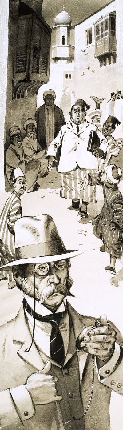 Unidentified Man Looking at Watch in Road in Middle East by Angus McBride
