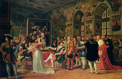 Francis I (1494-1547) Receiving a Painting of the Holy Family by Raphael by Anicet Charles Lemonnier