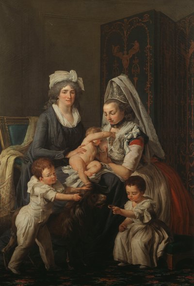 Portrait of a Lady, in an Interior with her Nurse and Three Children by Anicet Charles Lemonnier
